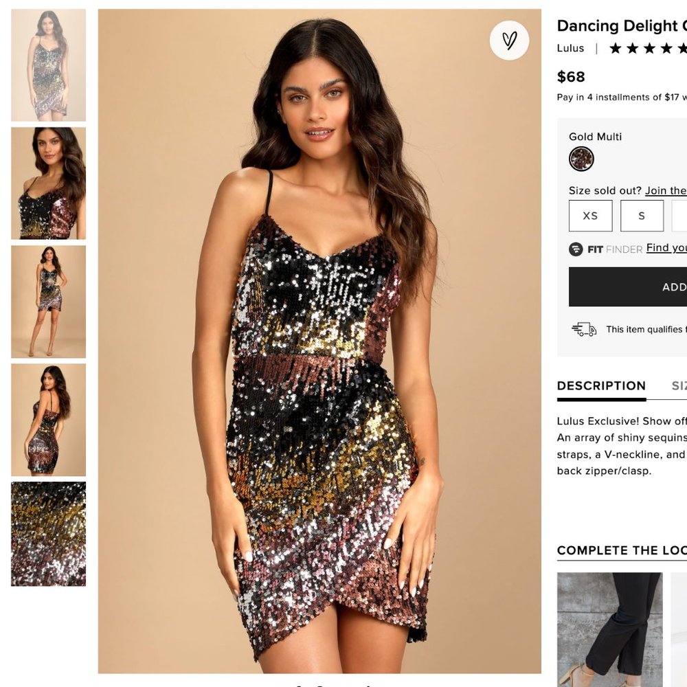 Lulus "Dancing Delight Gold Multi Sequin Mini Dress" Size XL